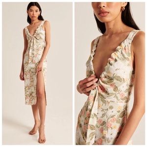 Floral Cinched Neck Slip Midi Dress